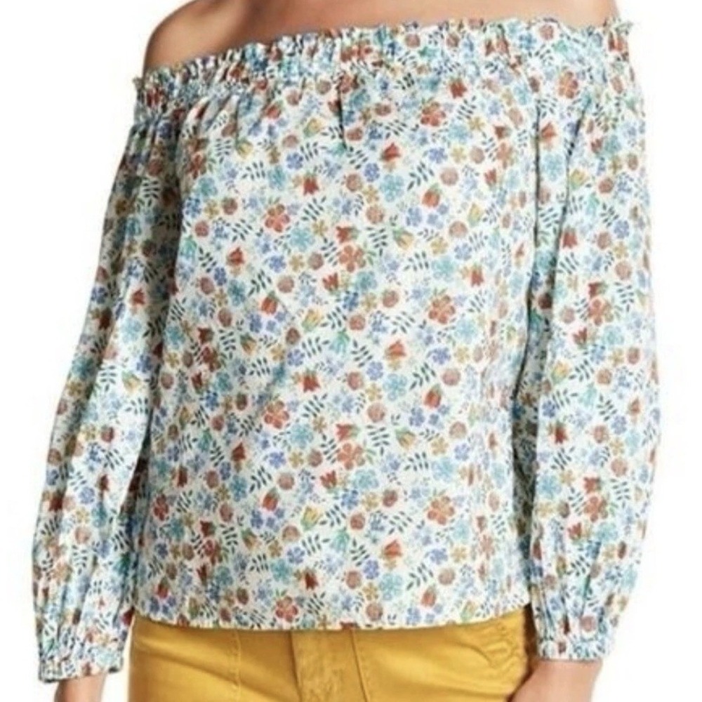 J.Crew Size 14 Liberty London Edenham Floral Off The Shoulder Puff Sleeve Blouse - Picture 1 of 7